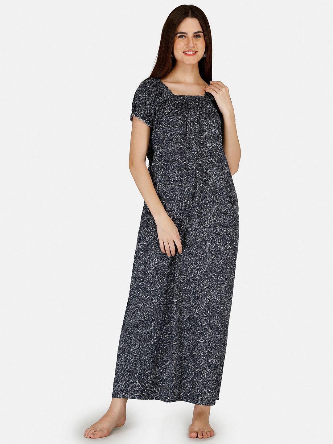 

Be You Women Printed Satin Maxi Nightdress, Black