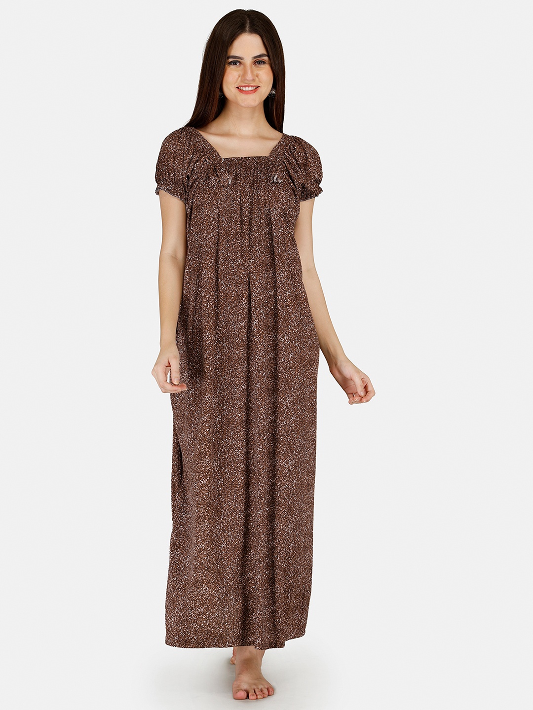 

Be You Women Printed Satin Maxi Nightdress, Brown