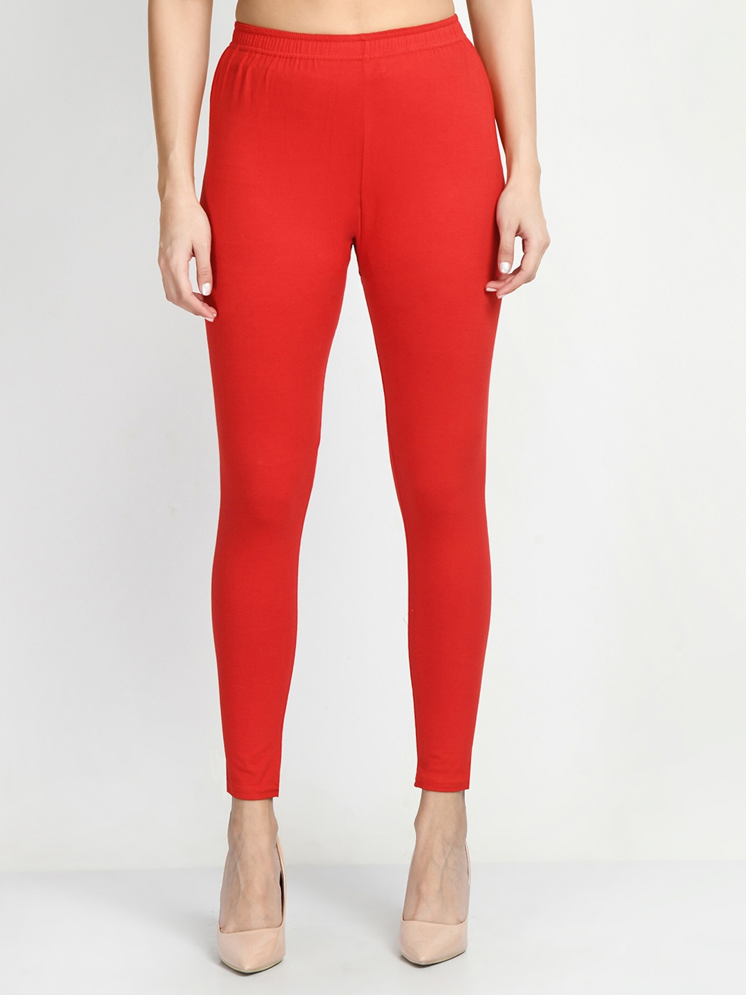 

V&M Women Cotton Slim Fit Ankle-Length Leggings, Red