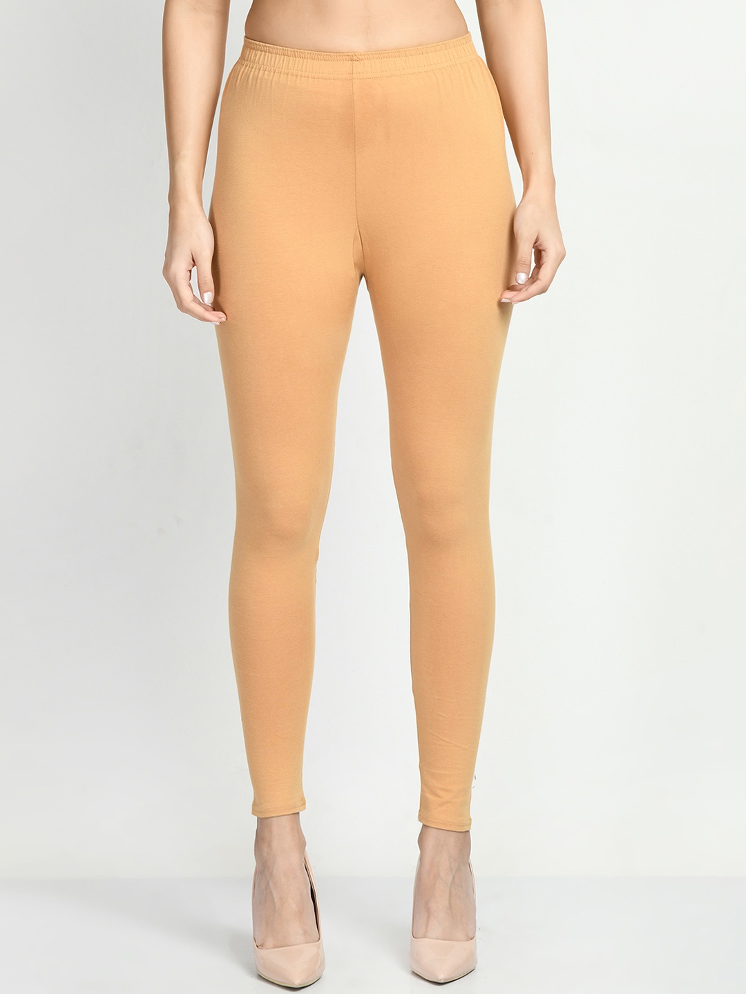 

V&M Women Cotton Slim Fit Ankle-Length Leggings, Beige