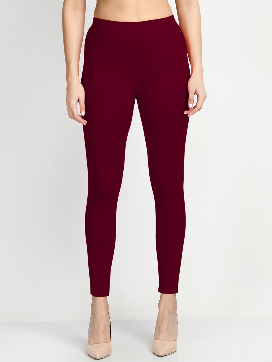 

V&M Women Cotton Slim Fit Ankle-Length Leggings, Maroon