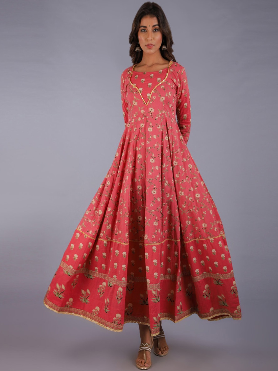

HERE&NOW Women Floral Printed Maxi Cotton Dress, Orange