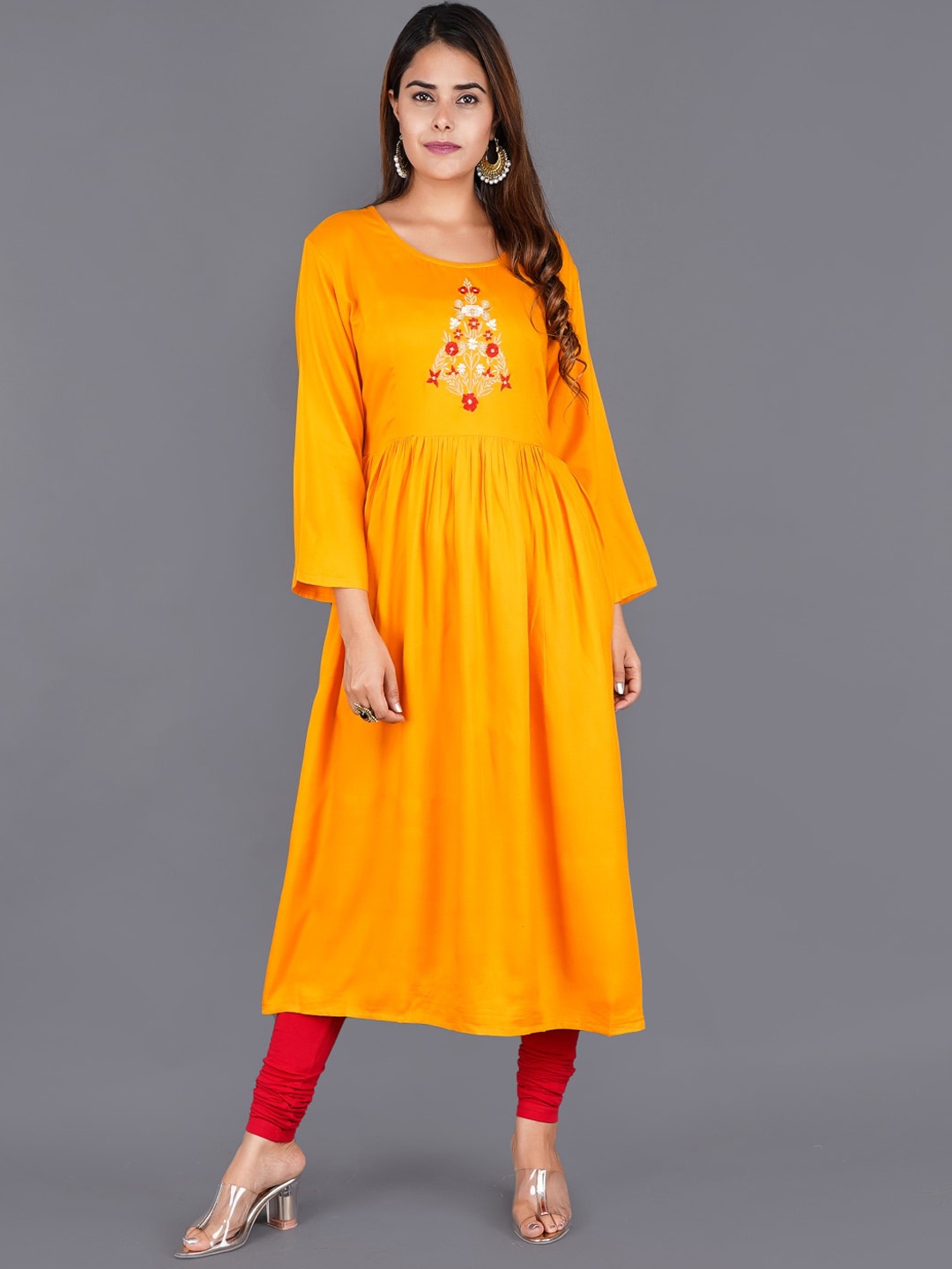 

HERE&NOW Ethnic Motifs Embroidered Thread Work Cotton Kurta, Yellow