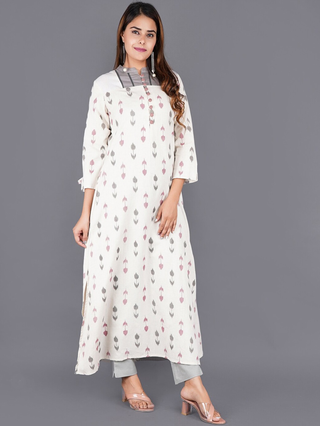 

HERE&NOW Women Geometric Woven Design Kurta, Off white