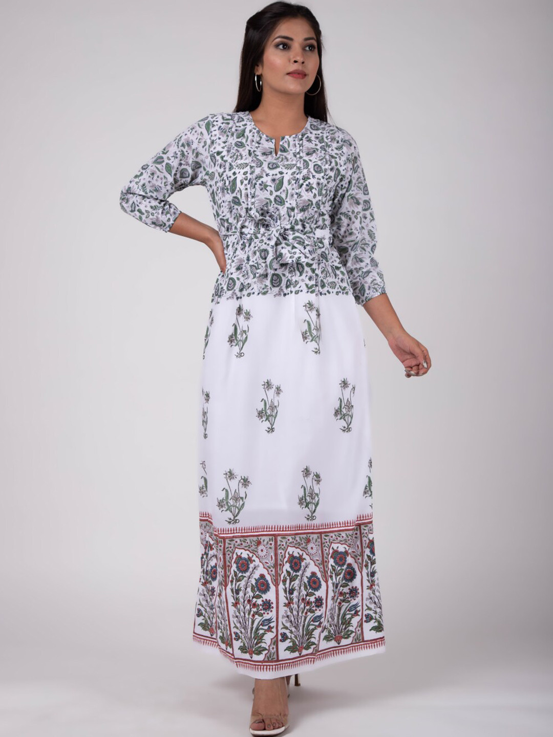 

HERE&NOW Women Floral Printed Floral Anarkali Kurta, White