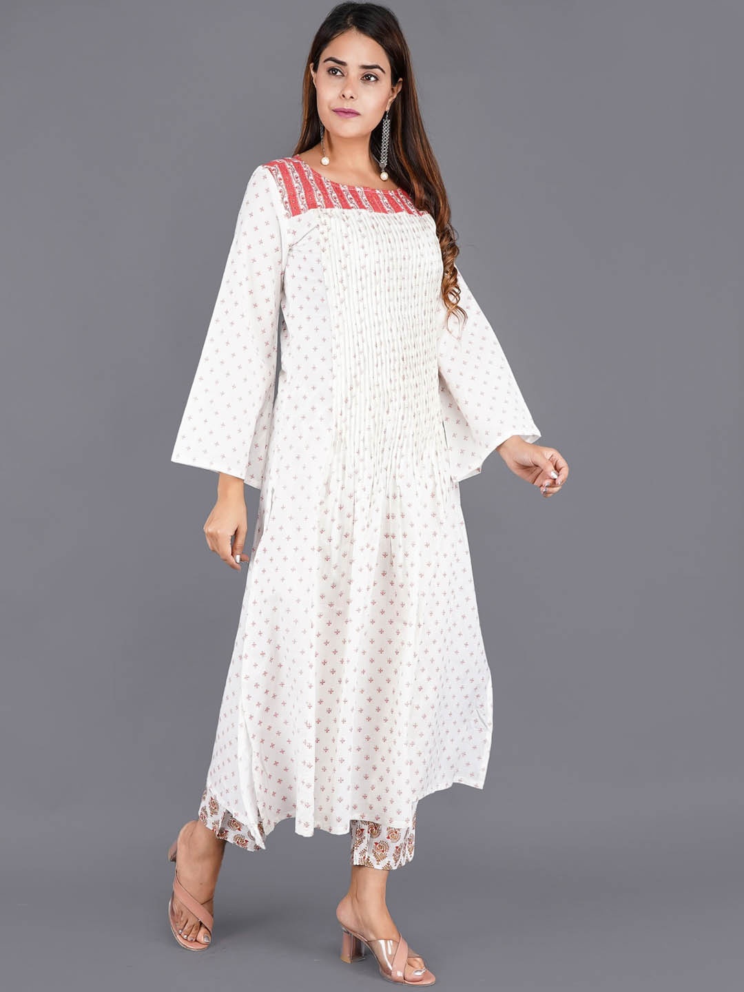 

HERE&NOW Women Ethnic Motifs Flared Sleeves Indie Prints Kurta, White