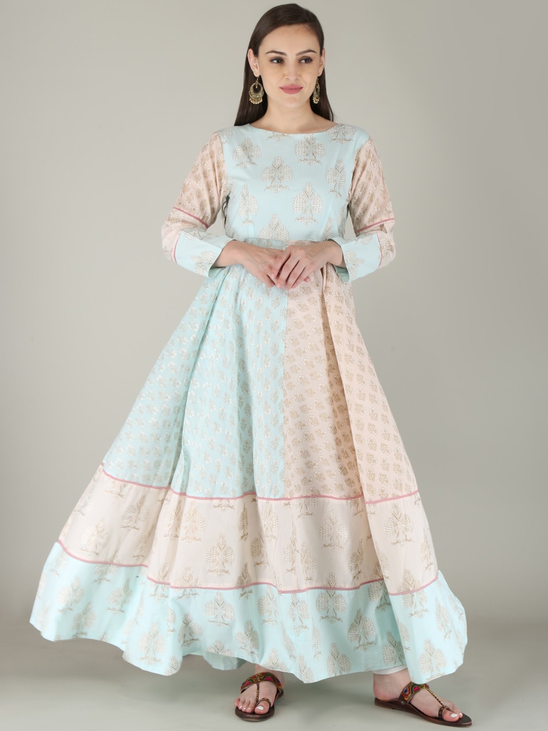 

HERE&NOW Women Floral Anarkali Cotton Kurta, Orange