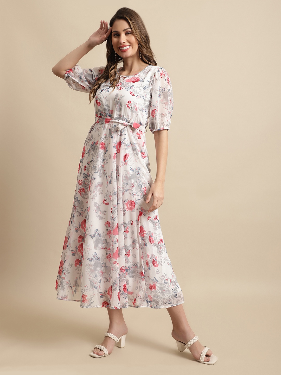 

Fabflee Floral Georgette Midi Dress, White