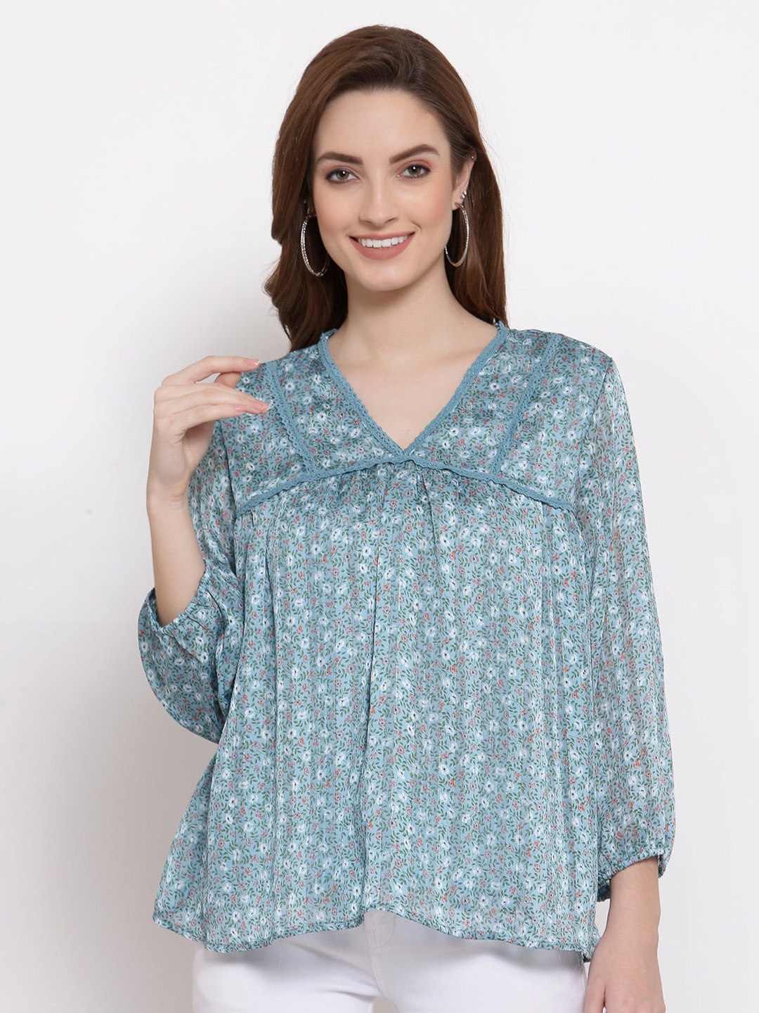 

Mafadeny Floral Print Satin Top, Blue