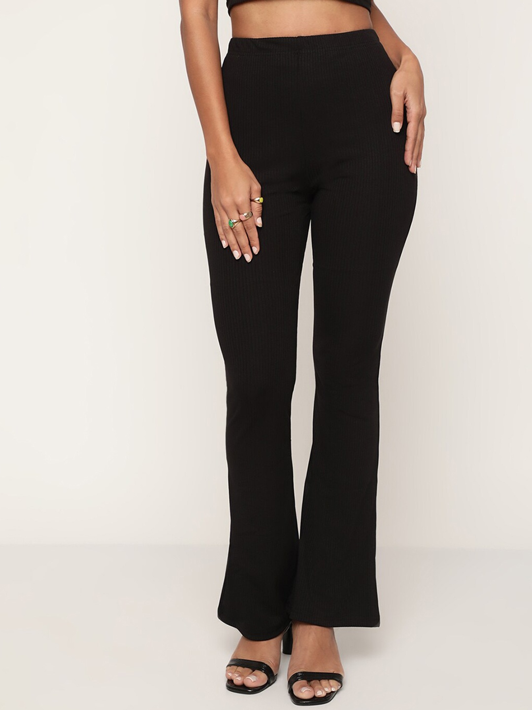 

Sugathari Women Relaxed Straight Leg Skinny Fit High-Rise Wrinkle Free Trousers, Black