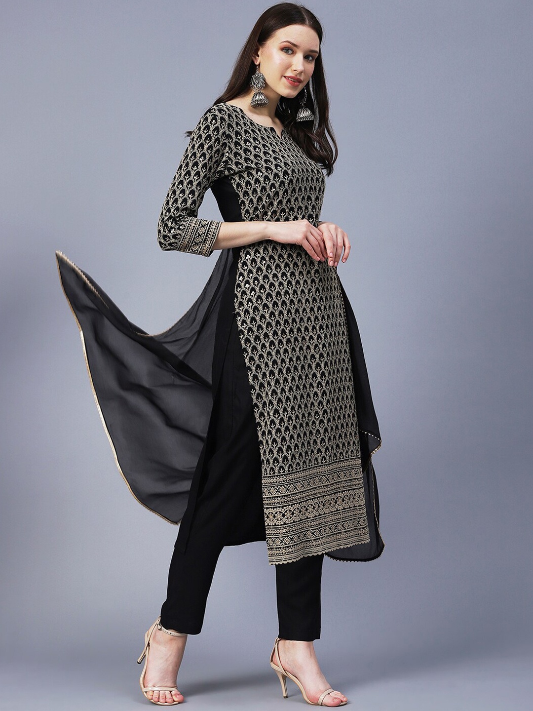 

KALINI Women Shifali Work Kurta with Trousers & Dupatta, Black