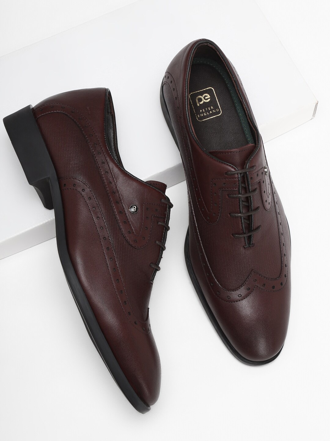 

Peter England Men Textured Leather Formal Brogues, Brown