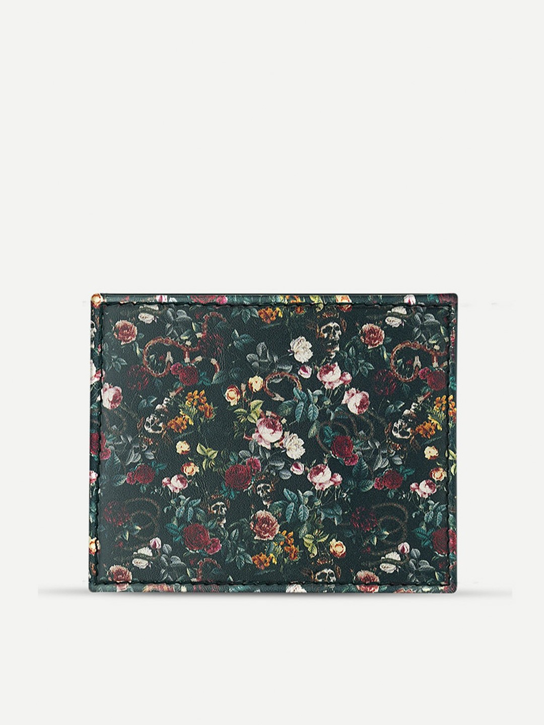 

THREADCURRY Men Floral Printed PU Card Holder, Black