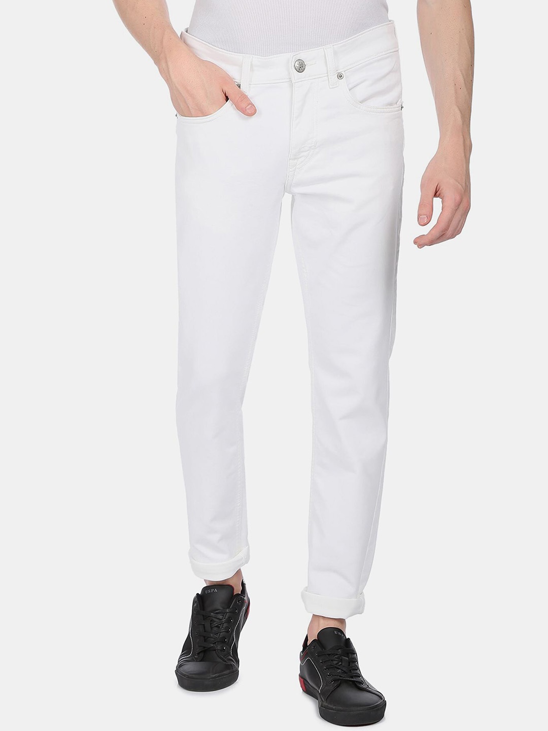

U.S. Polo Assn. Denim Co. Men Slim Fit Mildly Distressed Cotton Jeans, White