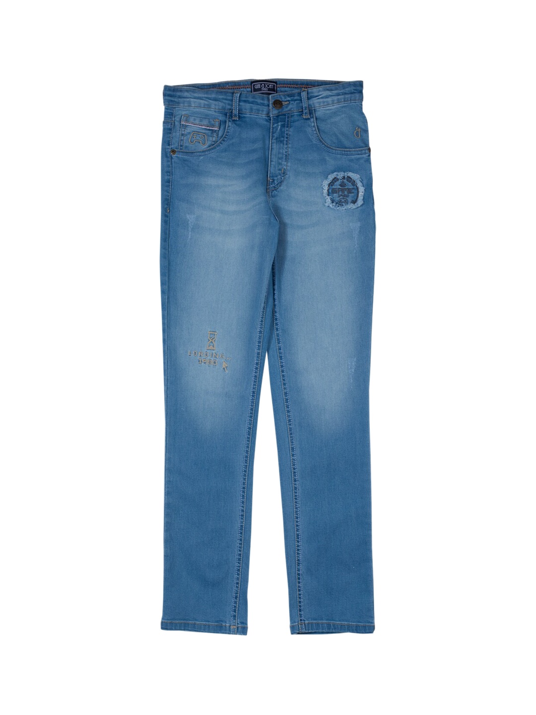 

Gini and Jony Boys Cotton Straight Fit Mildly Distressed Light Fade Jeans, Blue