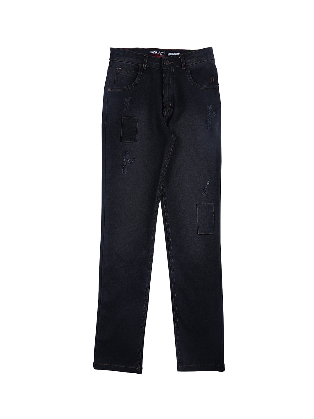 

Gini and Jony Boys Straight Fit Low Distress Cotton Jeans, Black