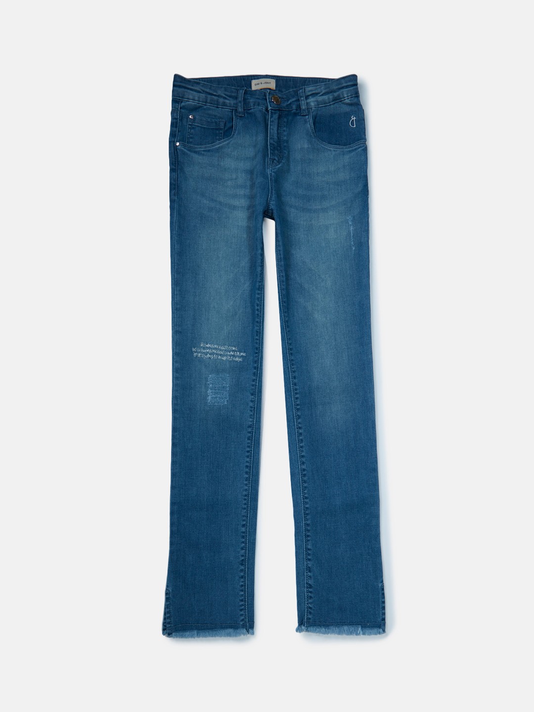 

Gini and Jony Girls Straight Fit Low Distress Light Fade Cotton Jeans, Blue