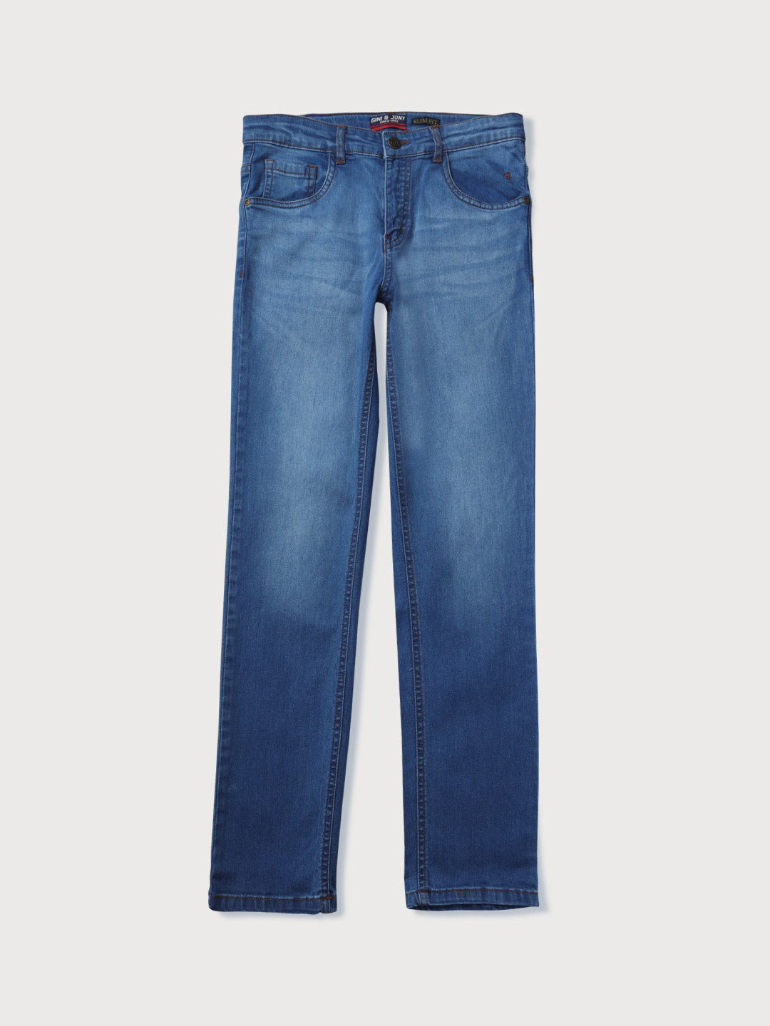 

Gini and Jony Boys Straight Fit Low Distress Heavy Fade Cotton Jeans, Blue
