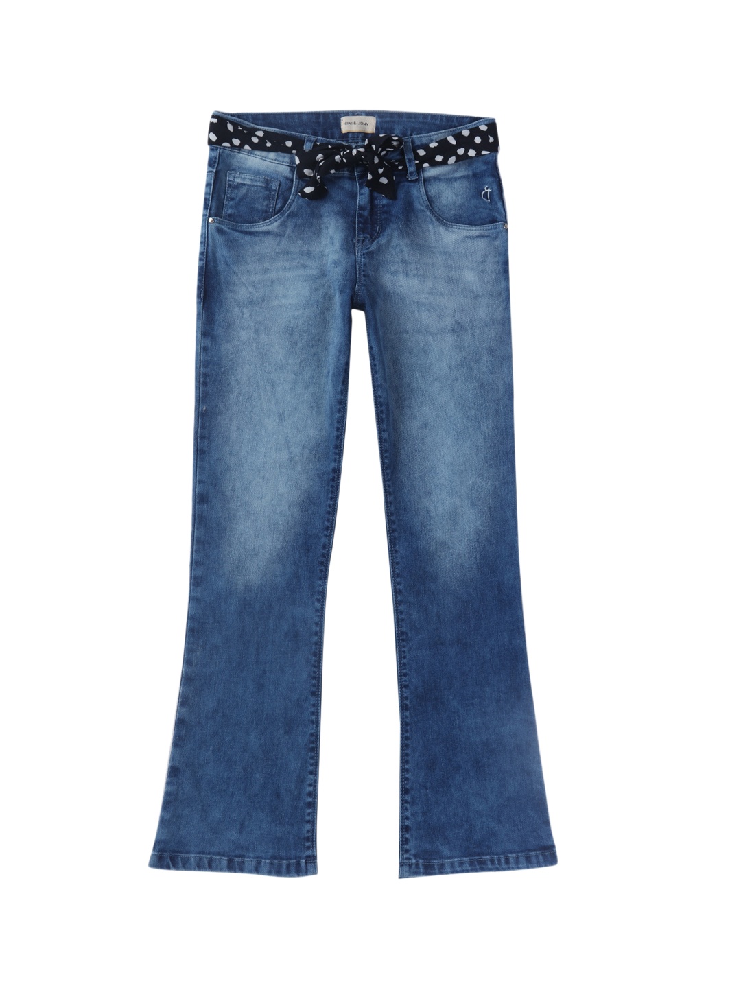 

Gini and Jony Girls Flared Low Distress Heavy Fade Cotton Jeans, Blue