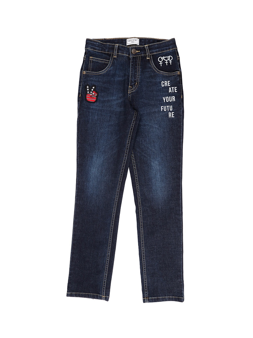 

Gini and Jony Boys Straight Fit Low Distress Light Fade Cotton Jeans, Navy blue