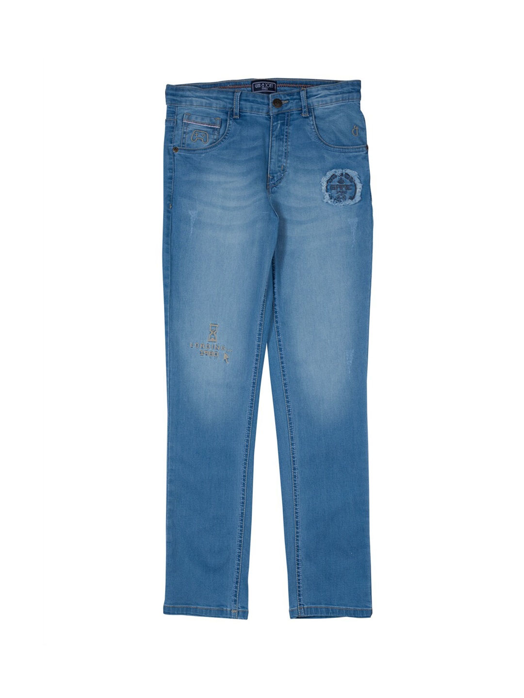 

Gini and Jony Boys Straight Fit Mildly Distressed Light Fade Cotton Jeans, Blue