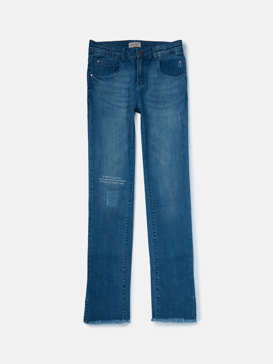 

Gini and Jony Girls Cotton Straight Fit Low Distress Light Fade Jeans, Blue