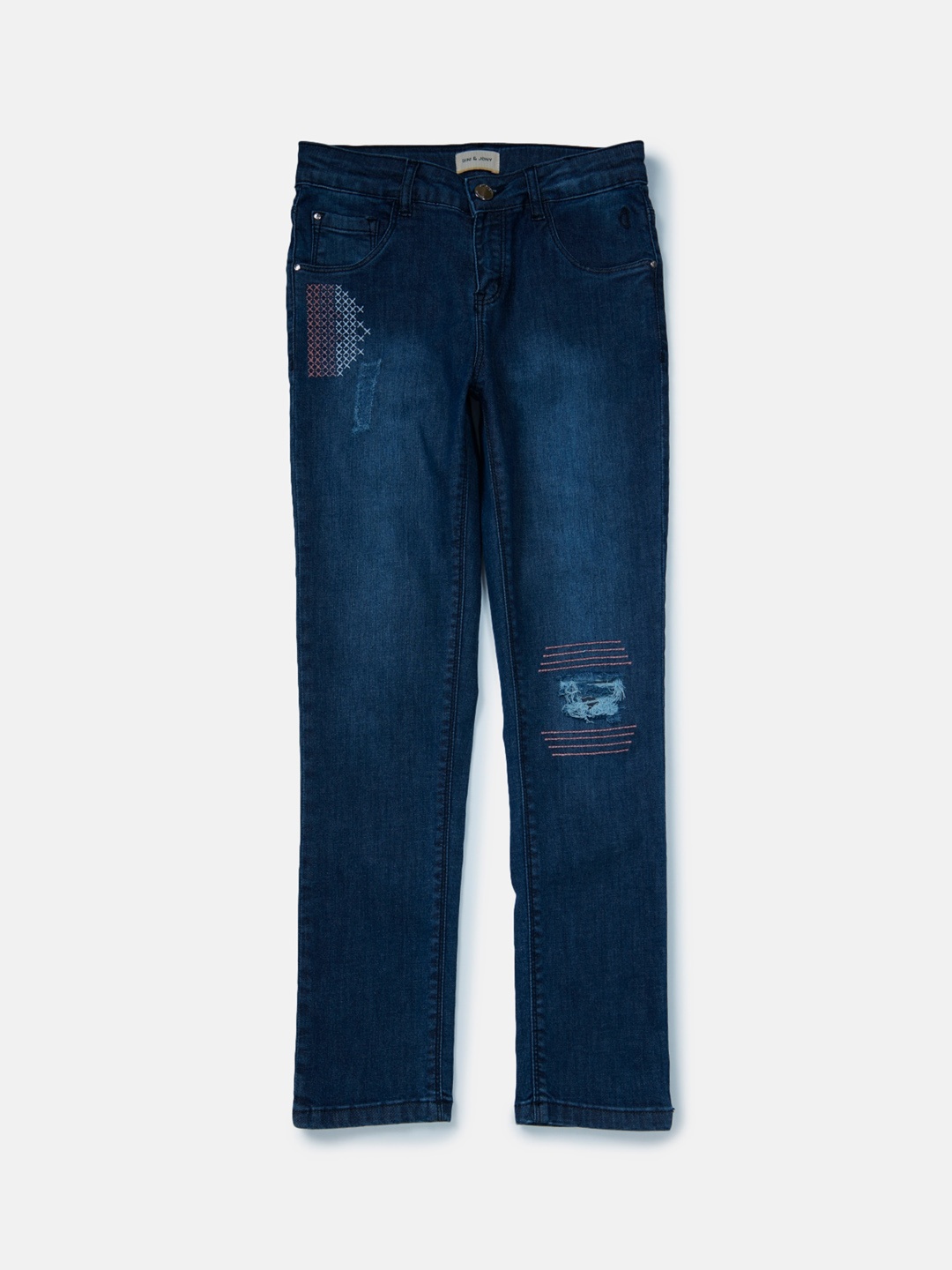 

Gini and Jony Girls Cotton Low Distress Light Fade Jeans, Blue