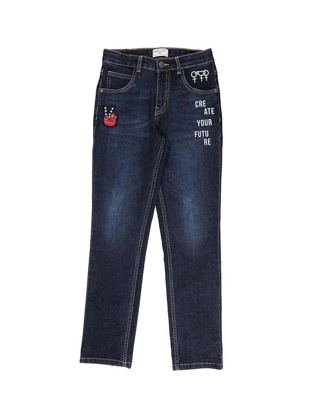 

Gini and Jony Boys Cotton Straight Fit Low Distress Light Fade Jeans, Navy blue