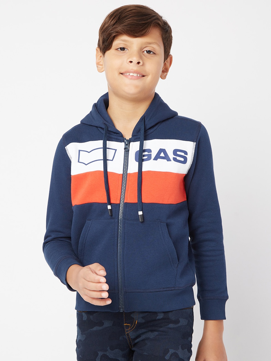 

GAS Boys Printed Hooded Sweatshirt, Blue