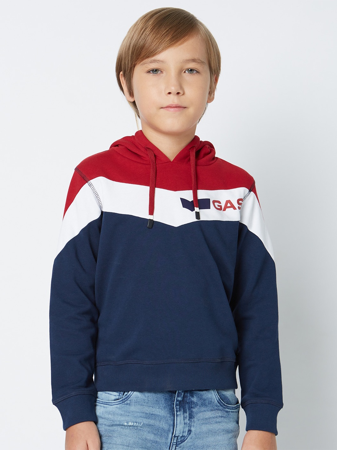 

GAS Boys Colourblocked Hooded Cotton Sweatshirt, Navy blue