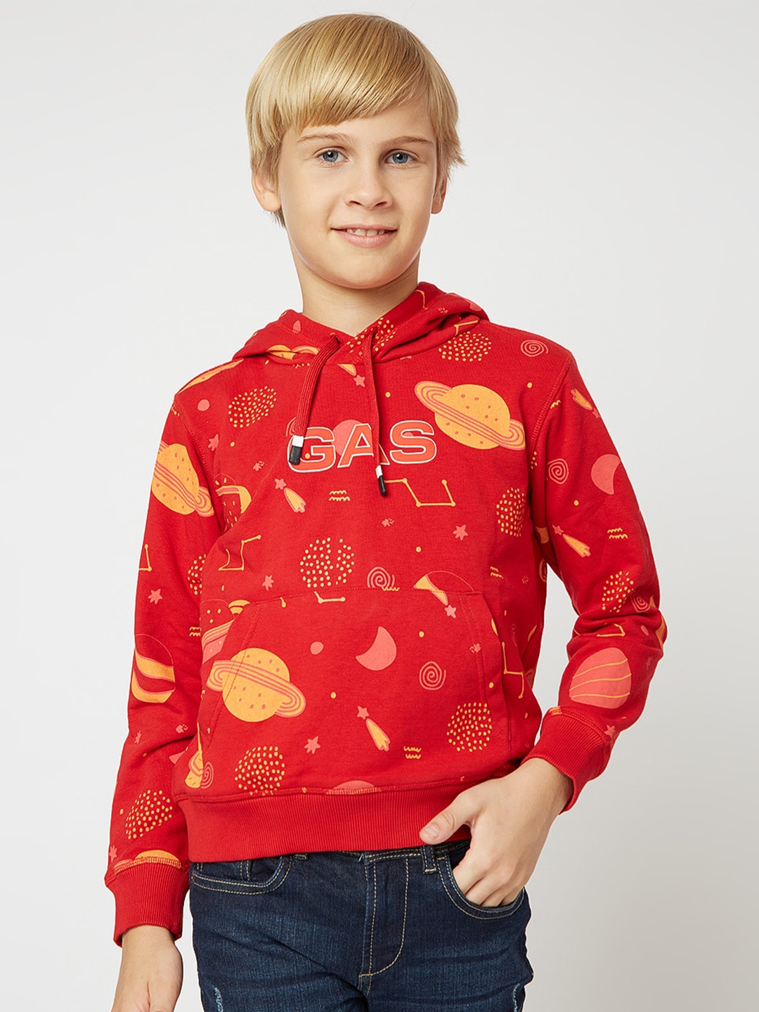 

GAS Boys Printed Hooded Sweatshirt, Red