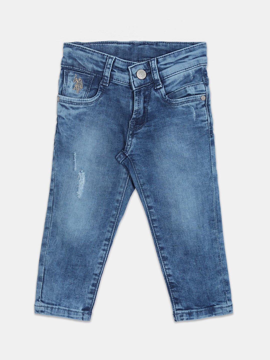

U.S. Polo Assn. Kids Boys Cotton Slim Fit Low Distress Light Fade Jeans, Blue