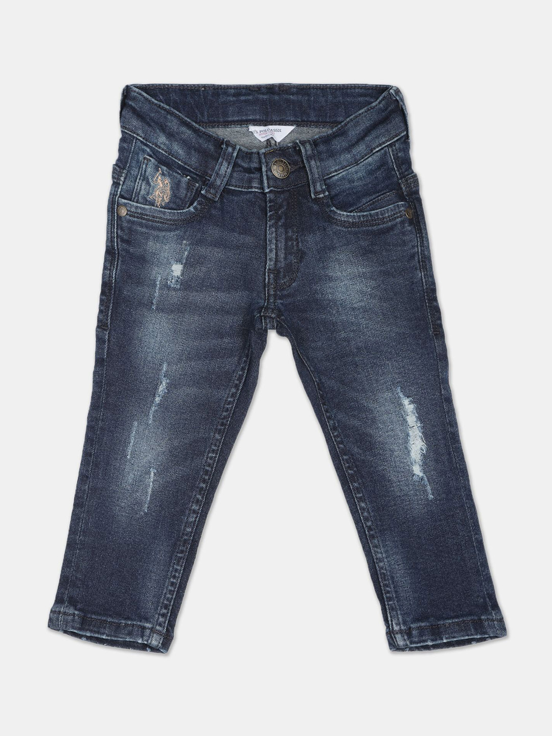 

U.S. Polo Assn. Kids Boys Slim Fit Mildly Distressed Heavy Fade Jeans, Blue