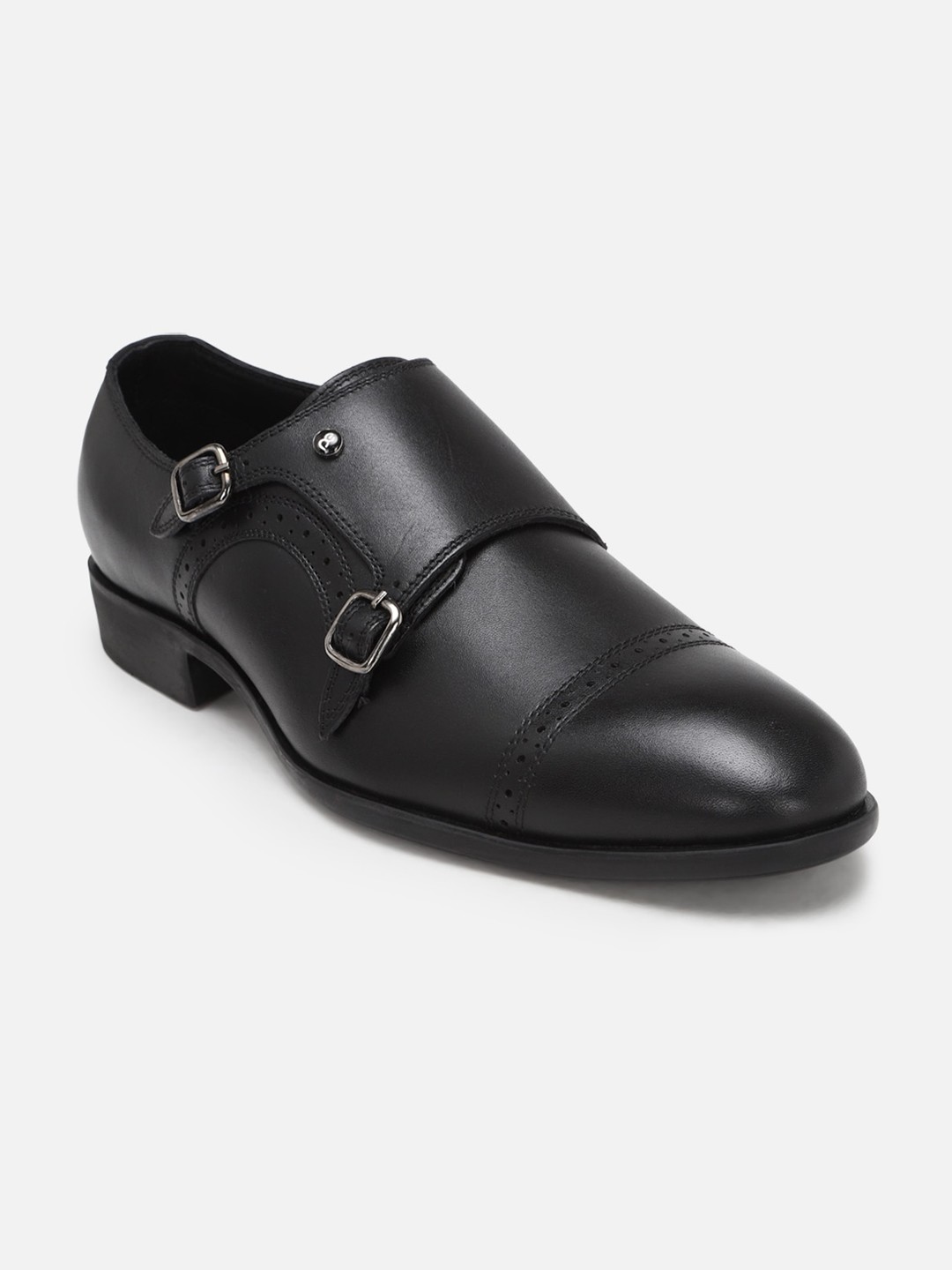 

Peter England Men Textured Leather Formal Monk Shoes, Black