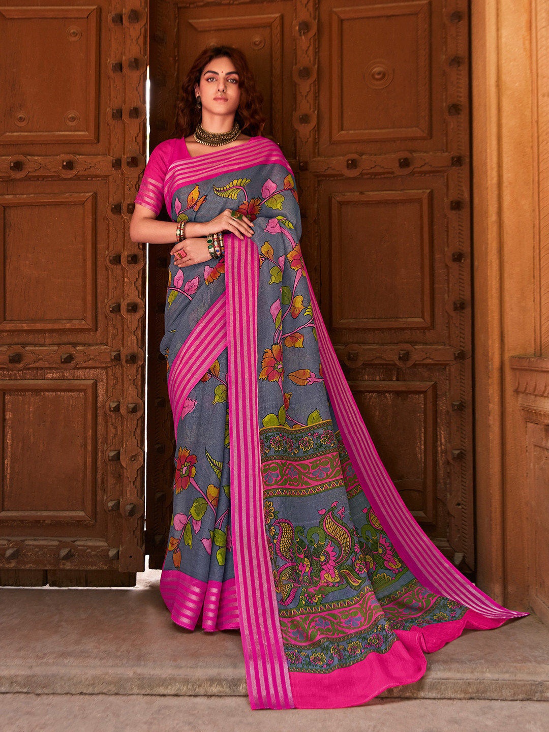 

Saree mall Ethnic Motifs Zari Sungudi Saree, Grey