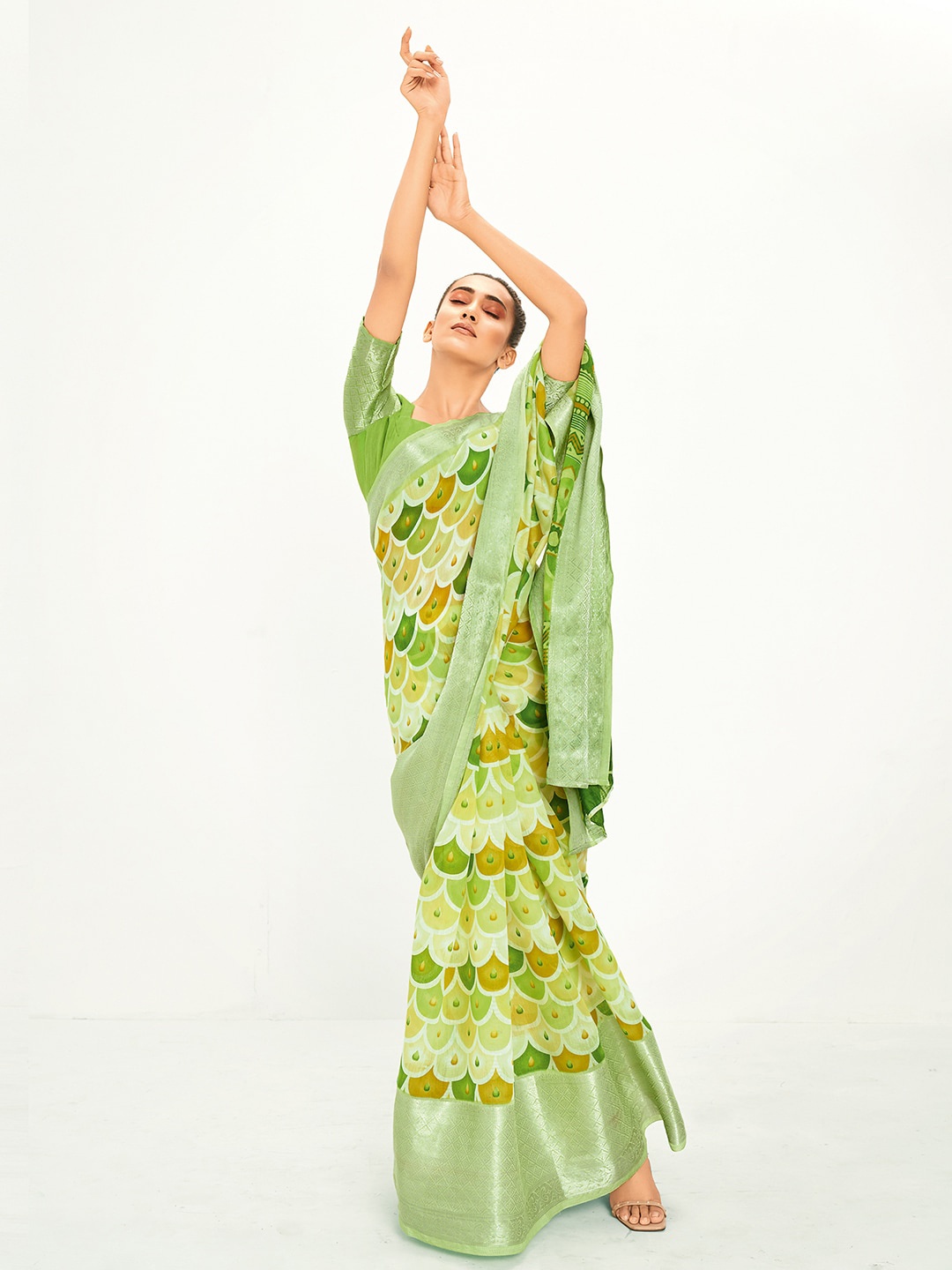 

Saree mall Zari Chanderi Saree, Green
