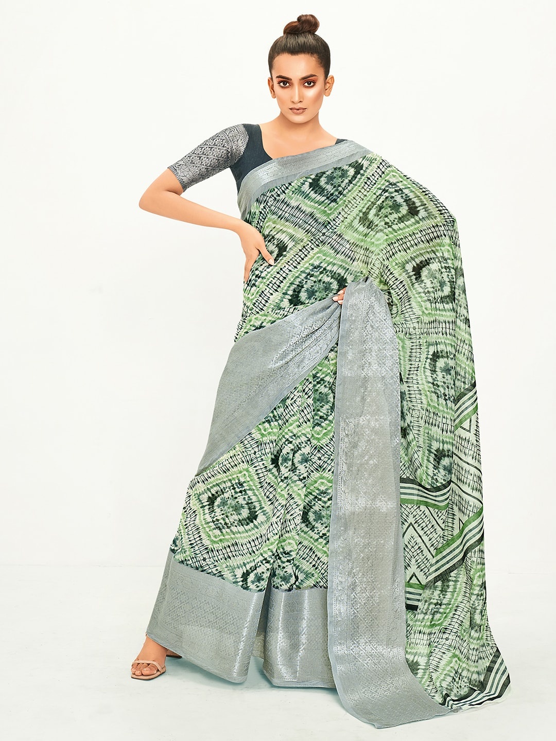 

Saree mall Chanderi Zari Saree, Sea green