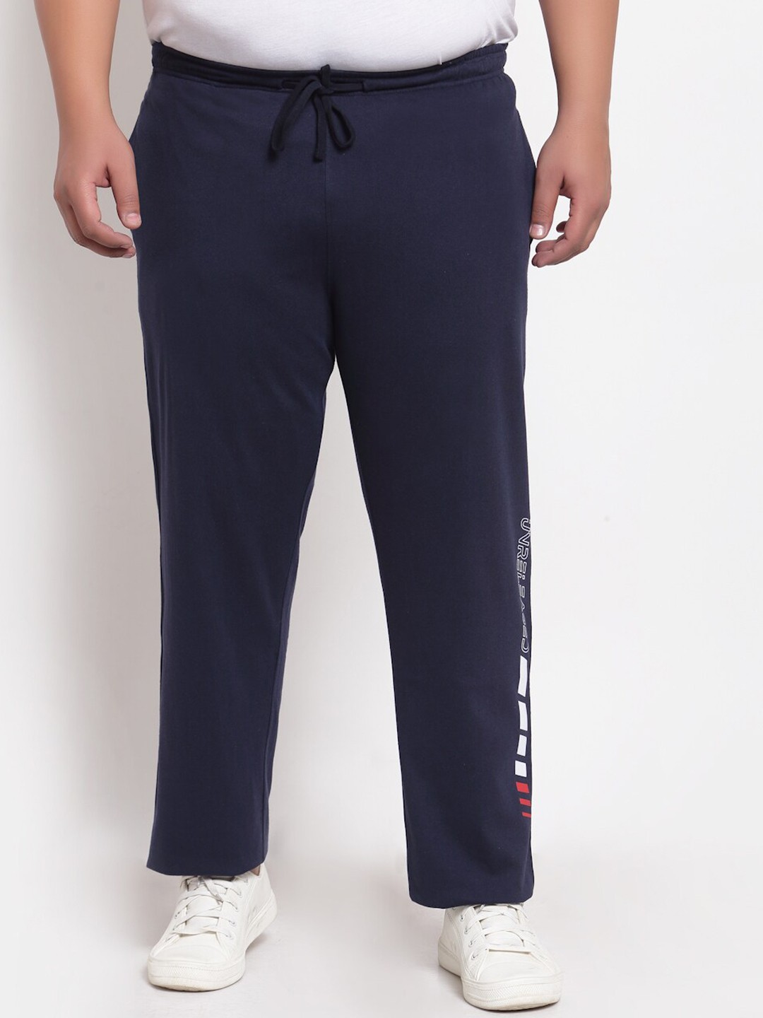 

plusS Men Plus Size Details Cotton Track Pants, Navy blue