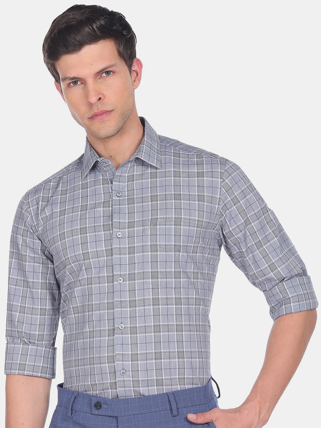 

Arrow Men Tartan Checks Casual Pure Cotton Shirt, Grey