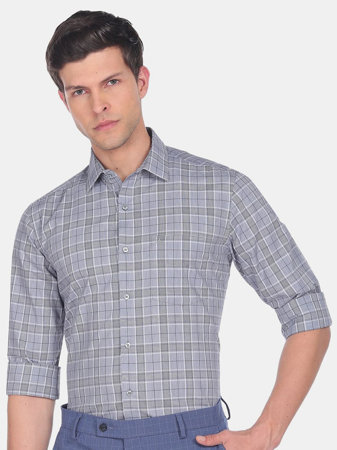 

Arrow Men Slim Fit Tartan Checks Casual Pure Cotton Shirt, Grey