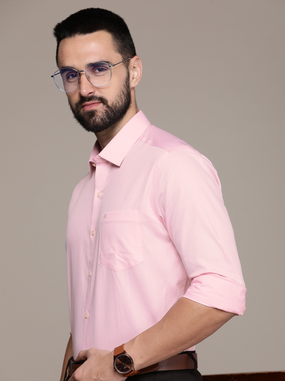 

Arrow Men Auto Press Self Design Formal Shirt, Pink