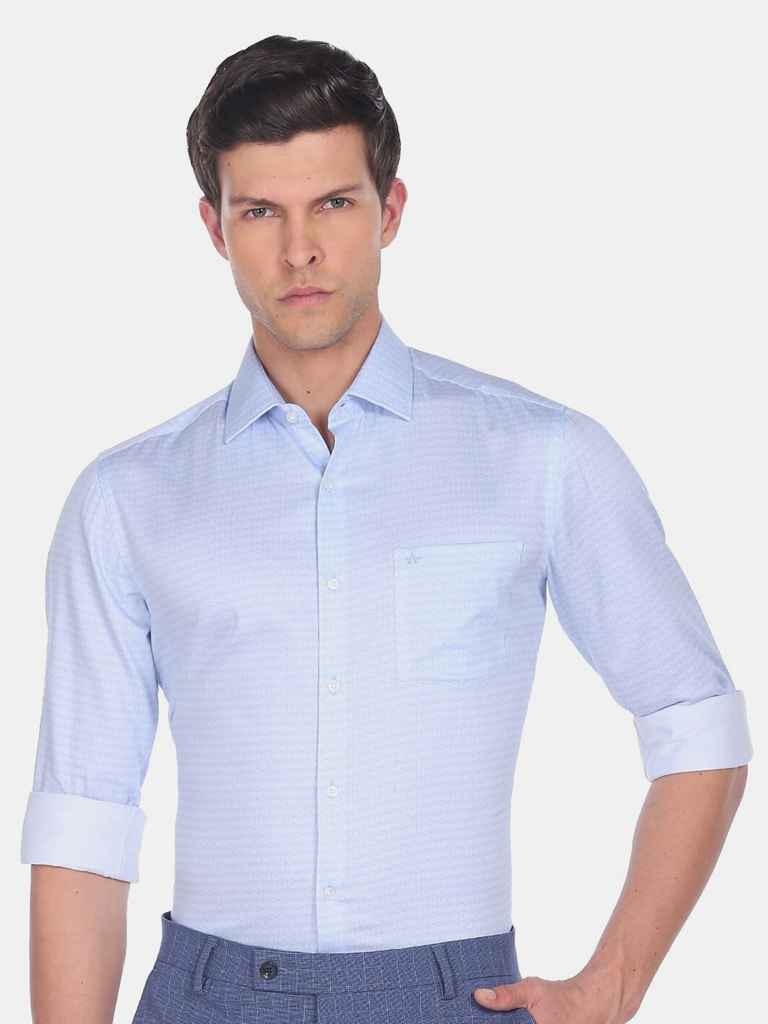 

Arrow Men Slim Fit Printed Formal Pure Cotton Shirt, Blue