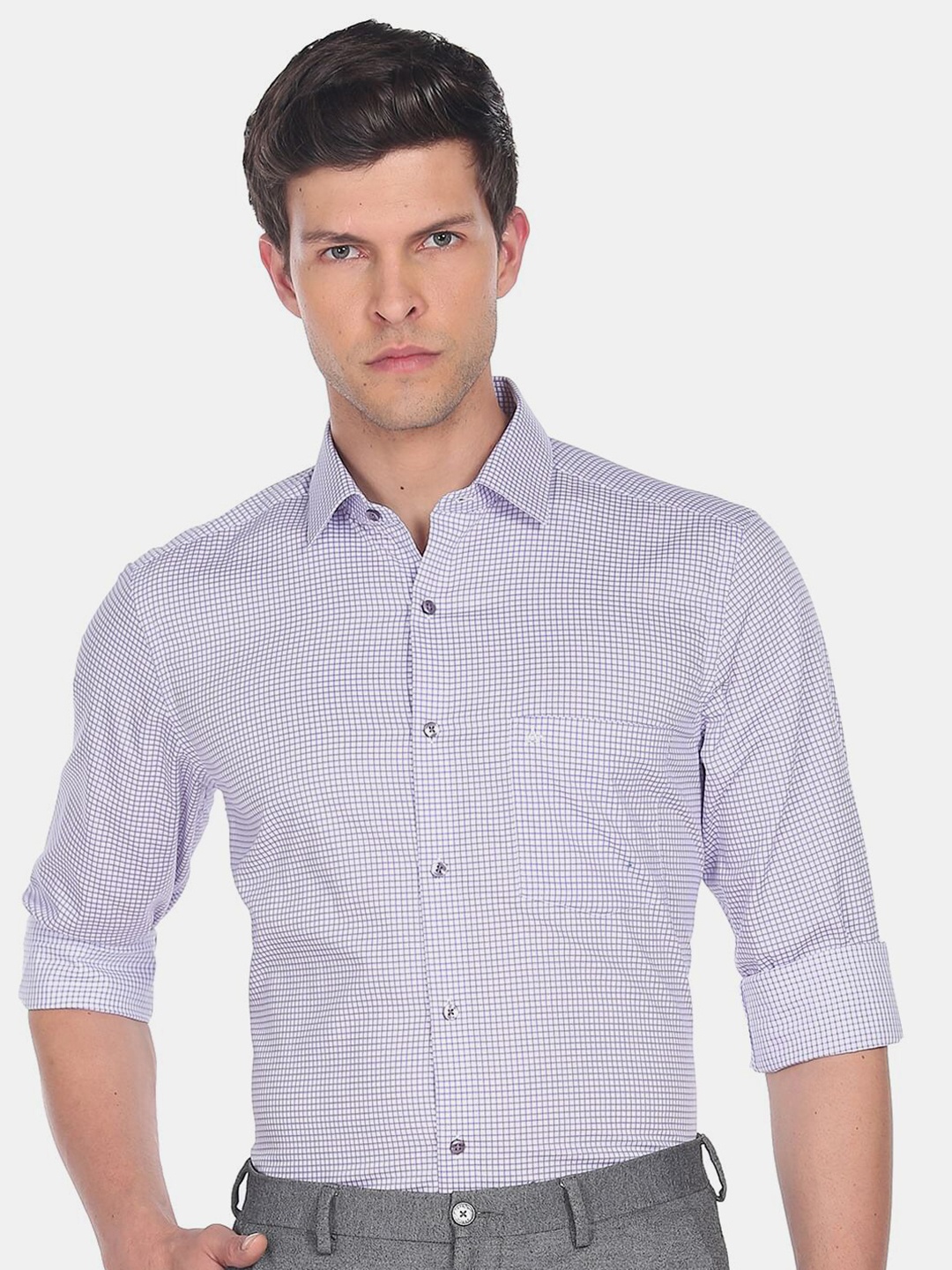 

Arrow Gingham Checked Formal Cotton Shirt, Purple