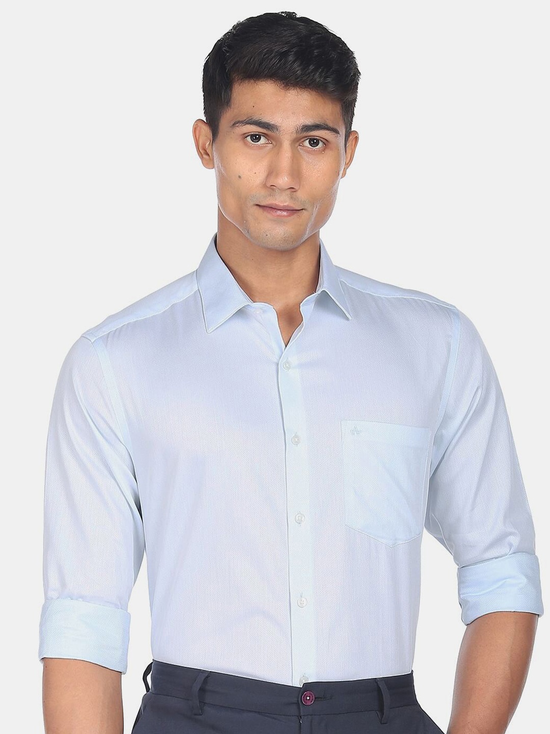 

Arrow Men Auto Press Self Design Cotton Formal Shirt, Blue