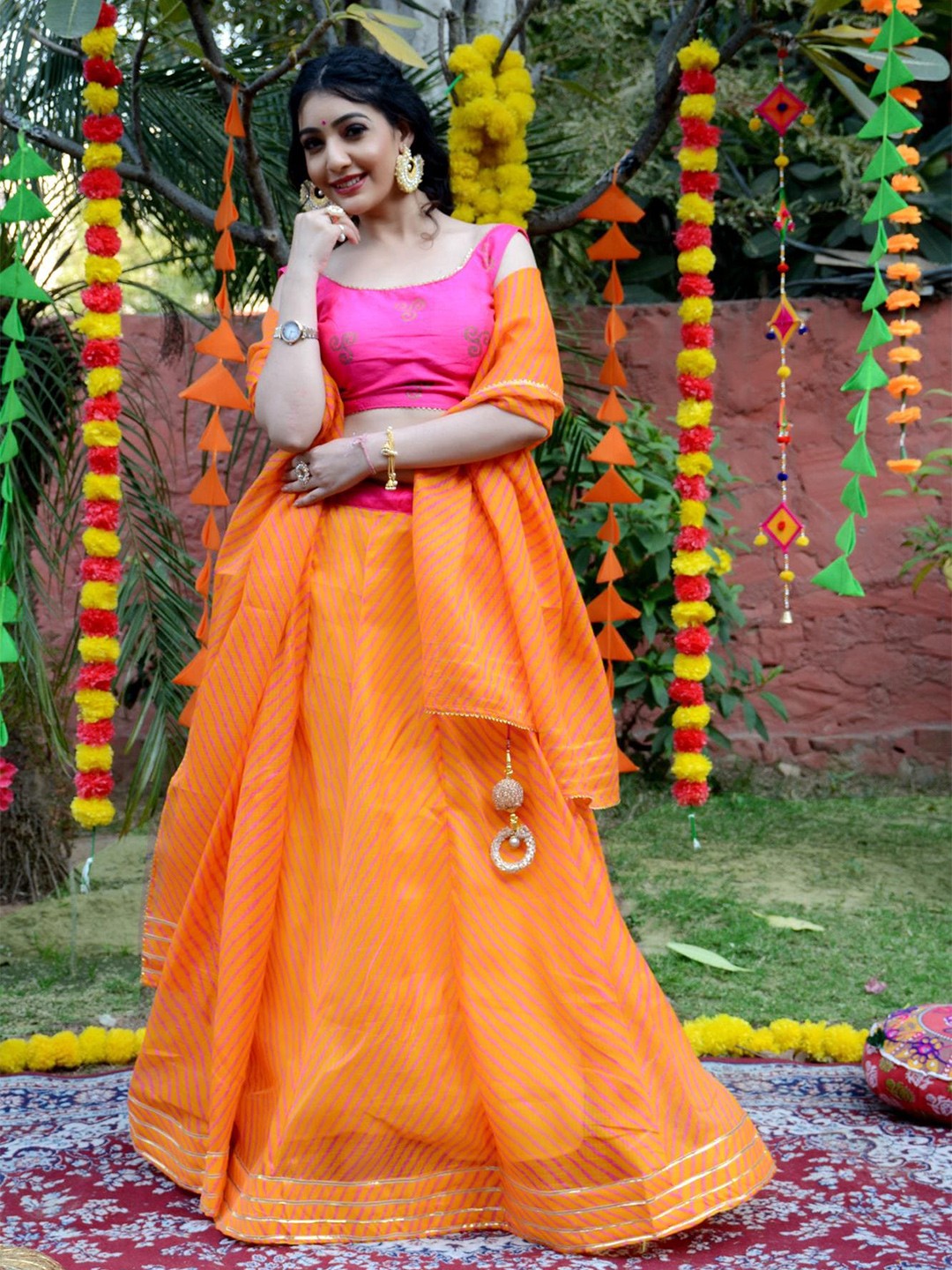 

Indi INSIDE Embroidered Beads and Stones Semi-Stitched Lehenga & Unstitched Blouse With, Orange