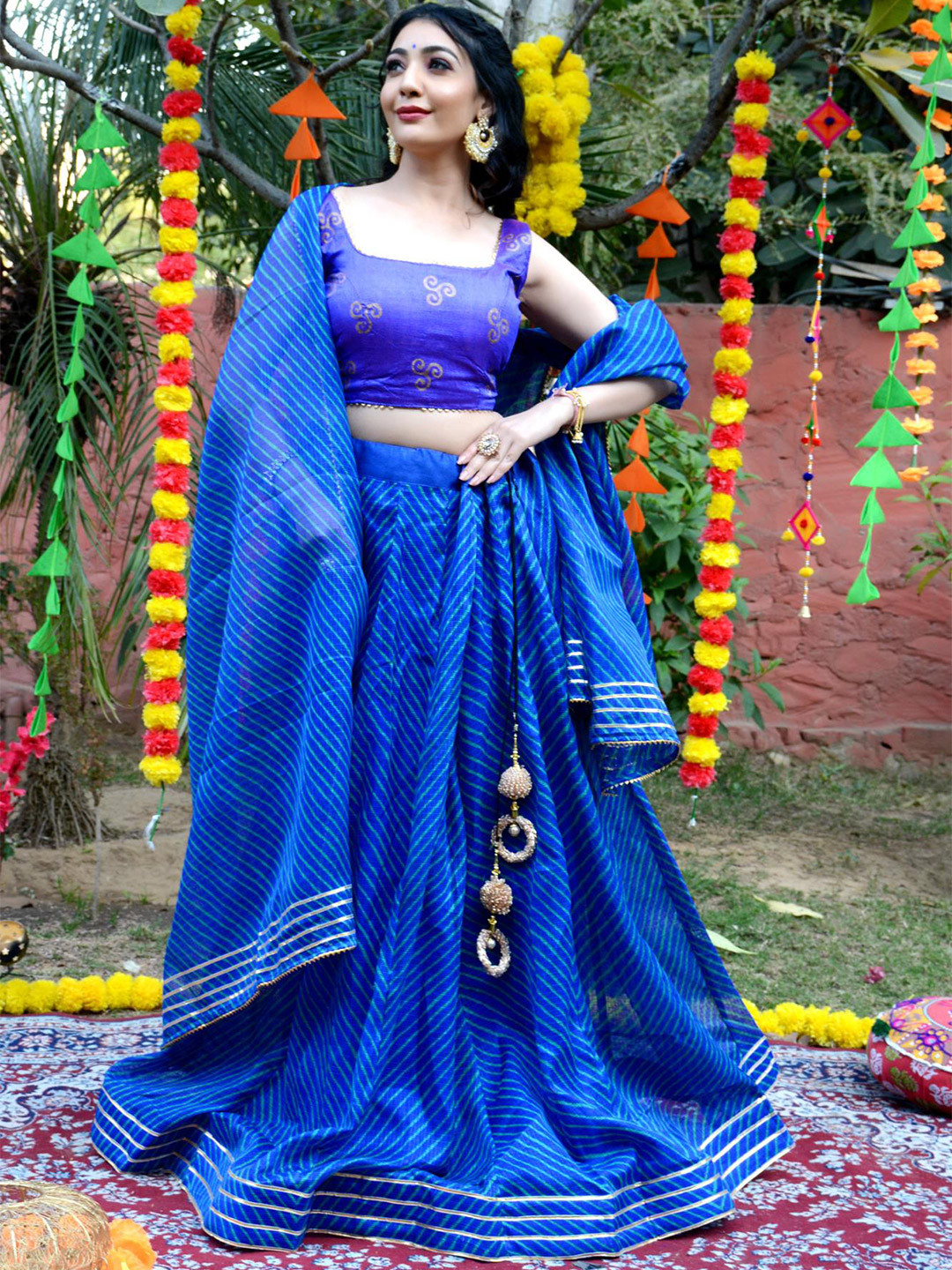 

Indi INSIDE Embroidered Beads and Stones Semi-Stitched Lehenga & Unstitched Blouse With, Blue