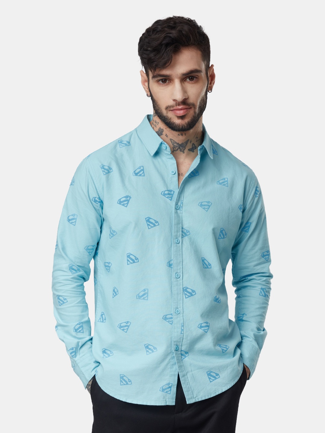 

The Souled Store Men Printed Casual Pure Cotton Shirt, Blue