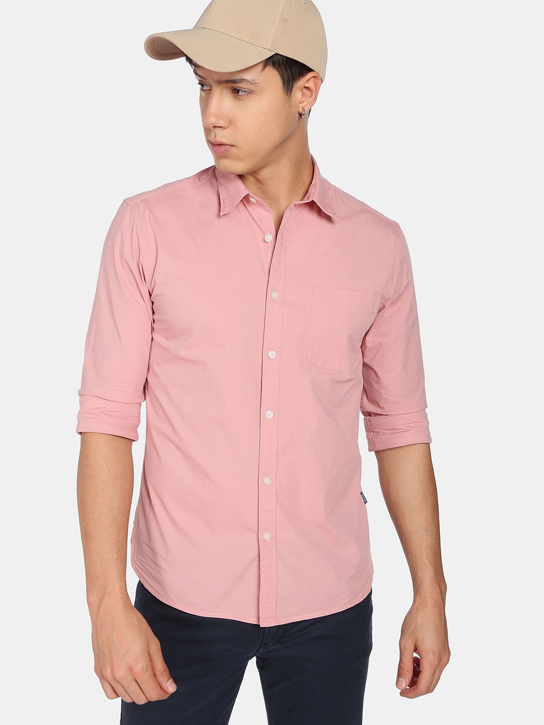 

Flying Machine Spread Collar Stretch Poplin Casual Shirt, Pink