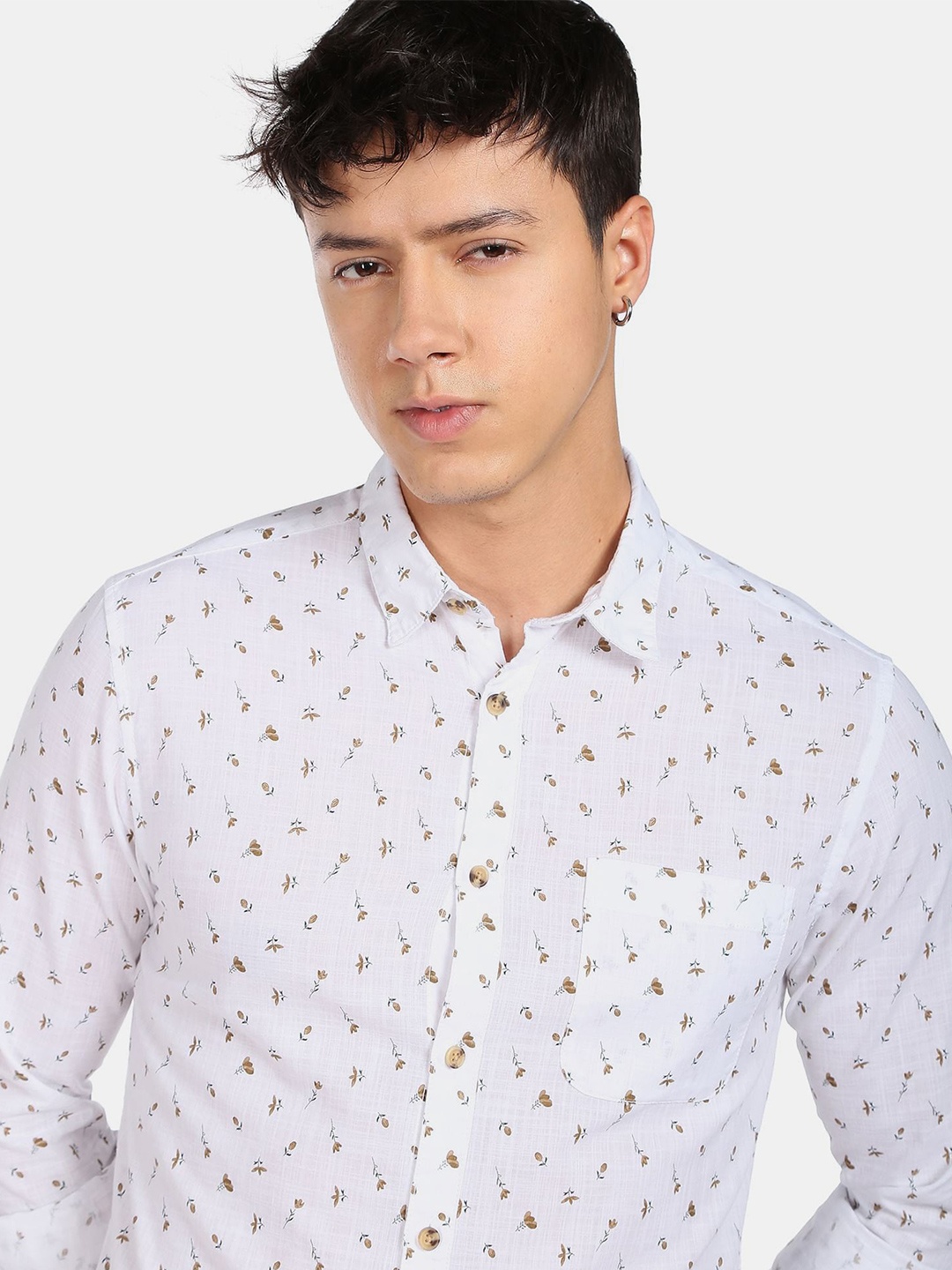 

Flying Machine Slub Floral Slim Fit Casual Shirt, White