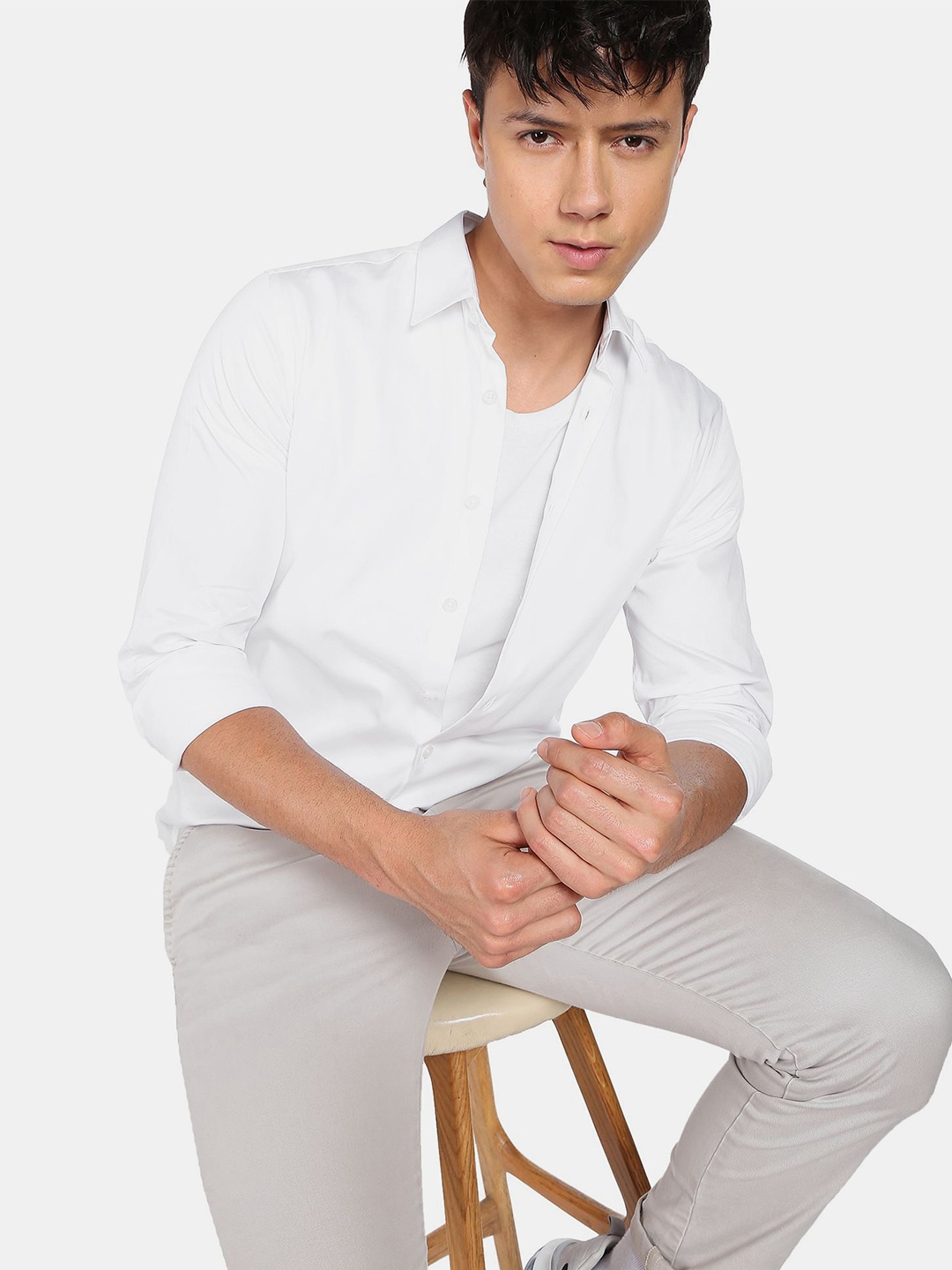 

Flying Machine Solid Satin Casual Shirt, White
